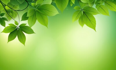 Abstract green background with lines and blurry leaves 
