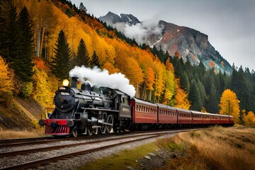 train in the mountains - obrazy, fototapety, plakaty