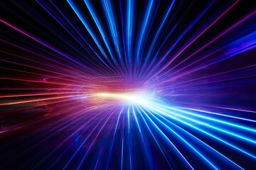 the information highway shows a tunnel of light, fluid rectilinear and curves, objective abstraction, quantum wave tracing, redshift