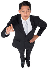 Digital png photo of caucasian businessman pointing finger on transparent background