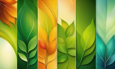 Abstract six season background with smooth lines and blurry leaves
