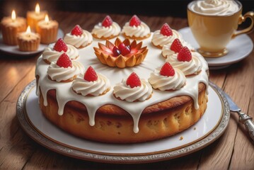Obraz na płótnie Canvas Individual epiphany cake roscon de reyes with cream stuffed on wooden table