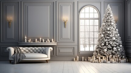 Christmas decoration interior with empty wall.