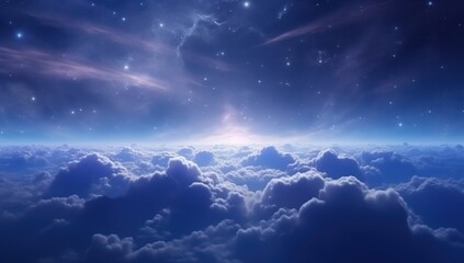 Ethereal sky with sunrays piercing through clouds, ideal for backgrounds in spiritual or inspirational themes.