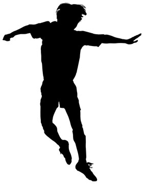 Digital png illustration of silhouette of male footballer on transparent background