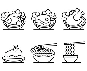 food icon set or food and beverage icons in outline style
