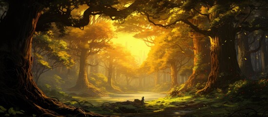 In the midst of summer, a traveler immersed themselves in the captivating embrace of nature, wandering through a flourishing wood, where towering trees painted a mesmerizing landscape along the