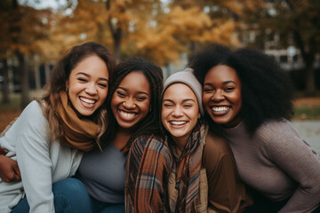 Female community, capturing the essence of friendship, support, and shared experiences. Group of Happy women - obrazy, fototapety, plakaty