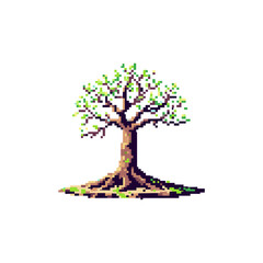 deciduous tree in vector illustration style, pixel art, pixelated, 8 bit