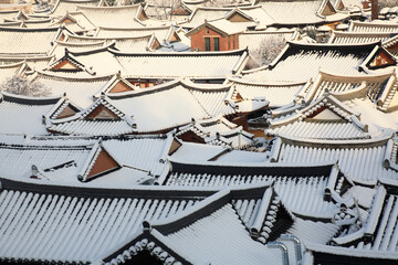 the snow scene of Hanok Village