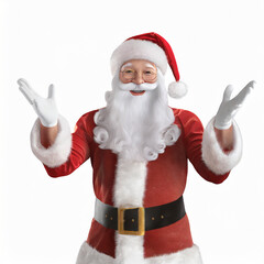 Fototapeta na wymiar Happy Santa Claus with open hands isolated on white background