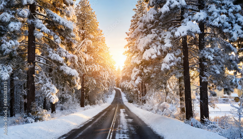 Canvas Prints winter road in the mountains at sunset