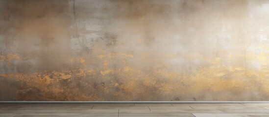 In City, an old industrial steel plate with a grunge texture decorates the wall, adding an artistic design element to the otherwise mundane cement board wallpaper, reminiscent of the sea's golden hues - obrazy, fototapety, plakaty
