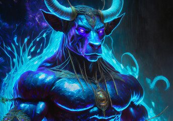 fantasy creature a muscular man with bull's head