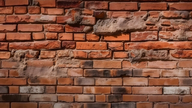 Old brick wall, old texture of red stone blocks closeup high resolution