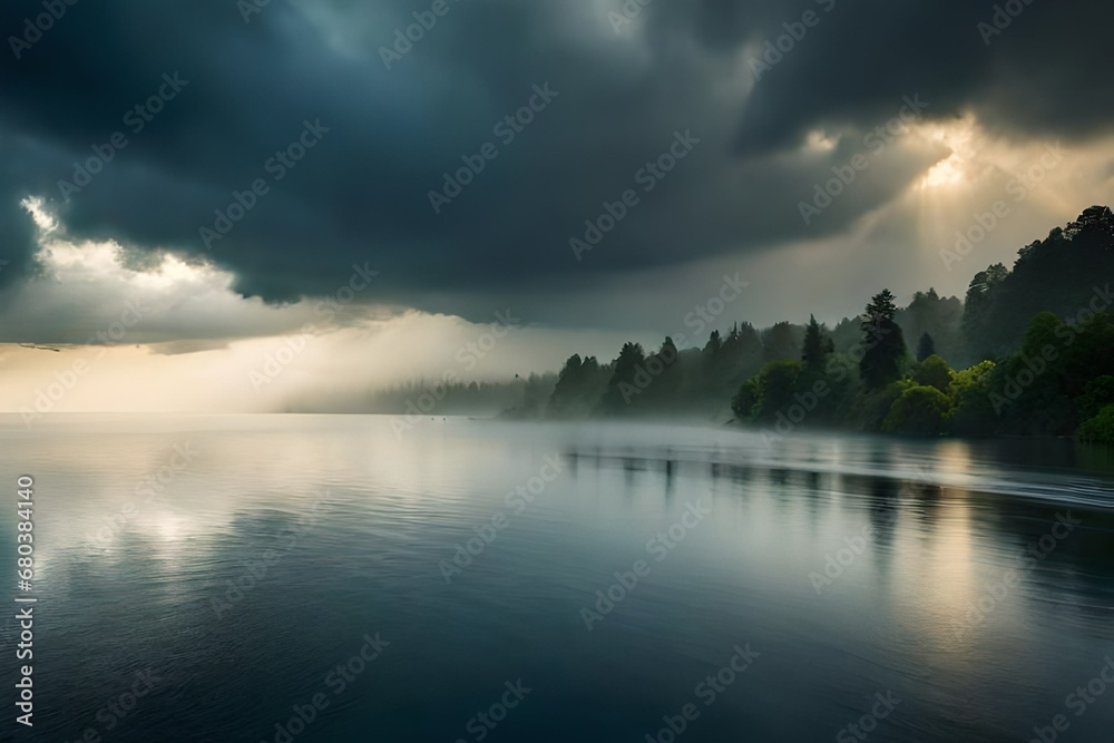 Canvas Prints sunrise over the lake