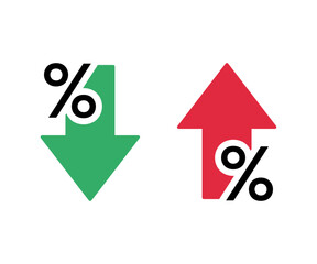 Percentage with arrow up and down icon vector illustration. Percentage arrow with percent sign. Growth profit icon in flat style