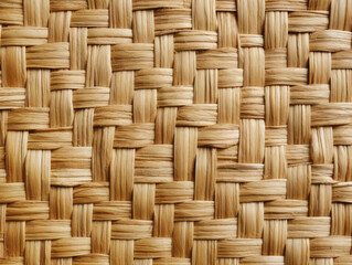 Close-up of a herringbone basket weave pattern with natural reed fibers