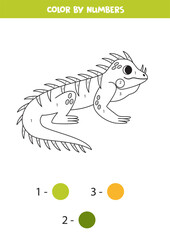 Color cartoon iguana by numbers. Worksheet for kids.