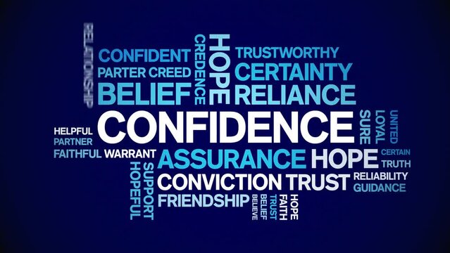 Confidence animated tag word cloud;text design animation kinetic typography seamless loop.