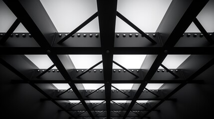 Sturdy iron structures under the luminous ceiling - obrazy, fototapety, plakaty
