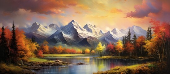 In the stunning Telluride landscape, against the backdrop of majestic mountains and serene water, people unwind in the summer, marveling at the beauty of natures masterpiece bathed in the golden light - obrazy, fototapety, plakaty