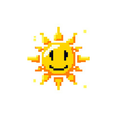 a sun illustration in pixel art style, pixelated, 8 bit, vector, graphic elements