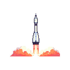 a space rocket illustration in pixel art style, pixelated, 8 bit, retro, vector, graphic element