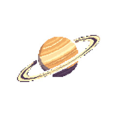 Saturn planet vector illustration in pixelated, pixel art, 8 bit, retro illustration style