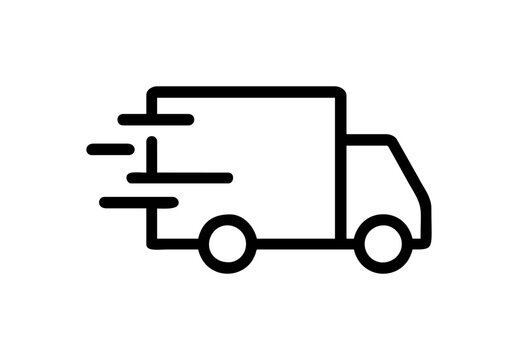 Fast moving shipping delivery truck line art vector icon for transportation apps and websites. Vector illustration isolated on transparent background date time 