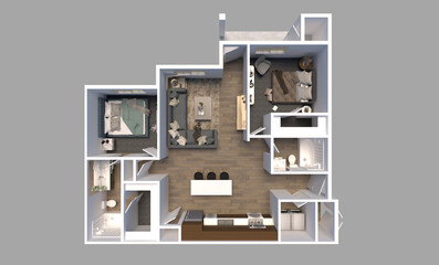 House Floor Plan elevation. 3D design of home space