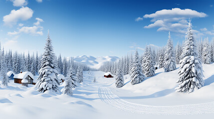 Fototapeta premium ree_photo_3D_snowy_landscape_with_trees