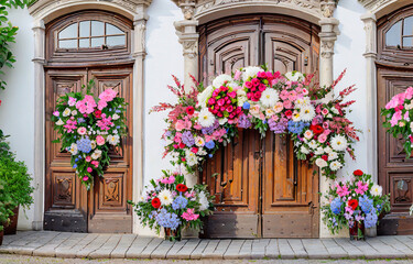 Fototapeta na wymiar Entrance Decorations with Beautiful Flowers, 