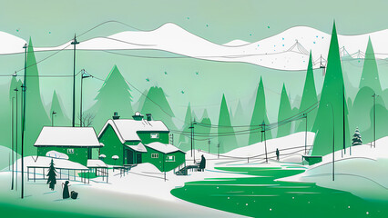 Minimalist winter holiday greeting card. Scandinavian-style winter holiday greeting card. AI-generated digital illustration.