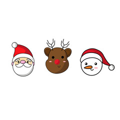 Tres figuras navideñas, papa Noel, Rodolfo el reno y un muñeco de nieve. Sin fondo, PNG