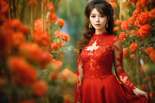 a beautiful Vietnamese woman in traditional Ao Dai dress