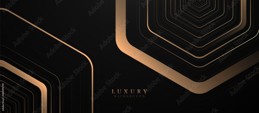 Poster luxury abstract hexagon geometric line on a dark background. trendy minimal geometric gold banner. v