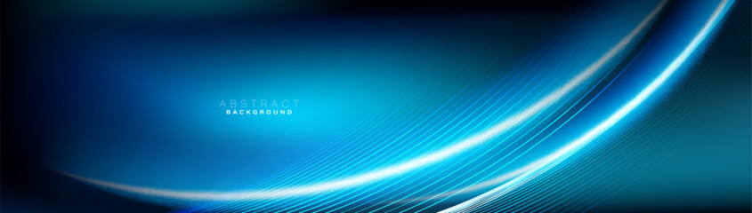 Blue abstract dynamic line wavy glowing background. Futuristic hi-technology concept. Trendy minimal banner. Vector illustration