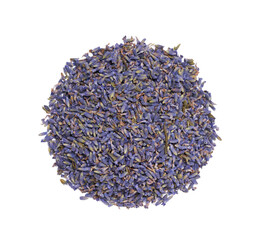 flat lay top view dry lavender flower isolated on white background. pile of dry lavender flower...