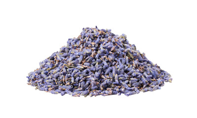 dry lavender flower isolated on white background. pile of dry lavender flower isolated. heap of dry...
