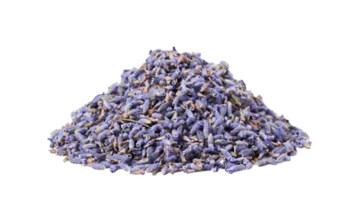 Rolgordijnen dry lavender flower isolated on white background. pile of dry lavender flower isolated. heap of dry lavender flower for healthy tea isolated © boommaval
