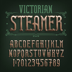 Victorian Steamer alphabet font. Riveted vintage letters and numbers. Stock vector typescript for your design. - obrazy, fototapety, plakaty