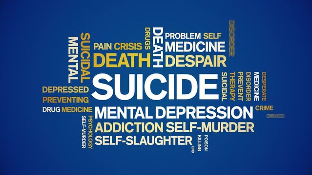 Suicide animated tag word cloud;text design animation kinetic typography seamless loop.