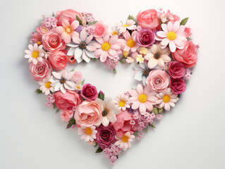 Spring flower in heart shape on white background