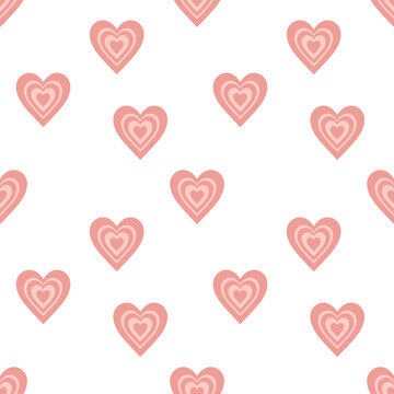 Waves pink love heart seamless pattern illustration.Groovy hippie  Retro psychedelic romantic background Valentine's day holiday backdrop wedding wallpaper design. 
