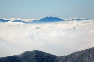 mountain peak and fog