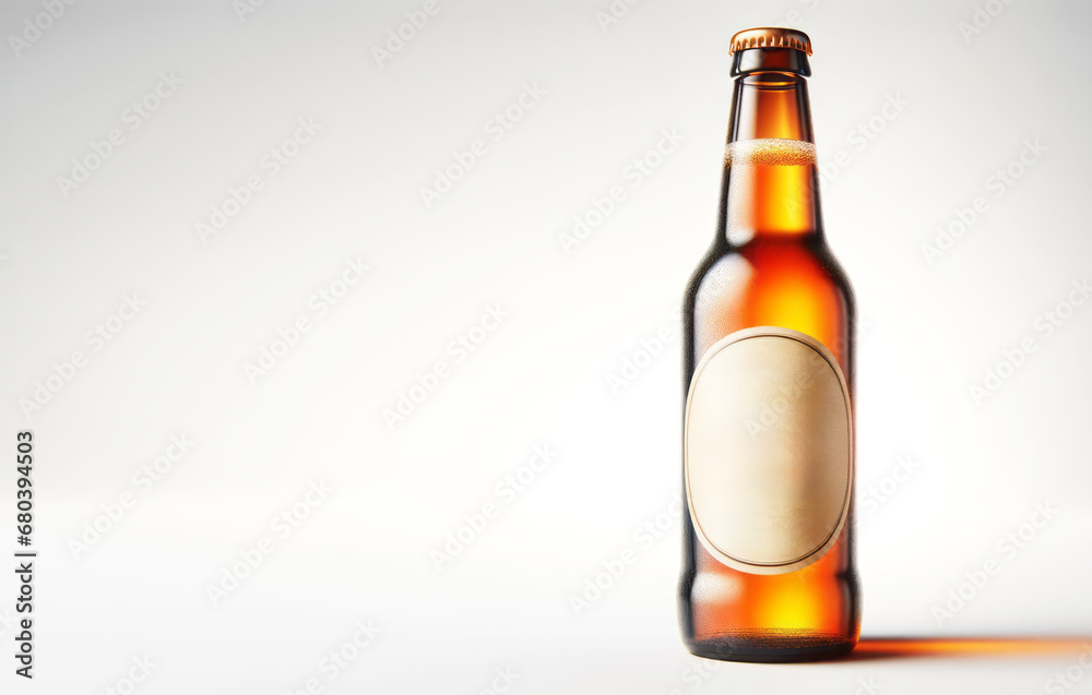 Poster beer bottle with blank label isolated on white background. mock up. generative ai