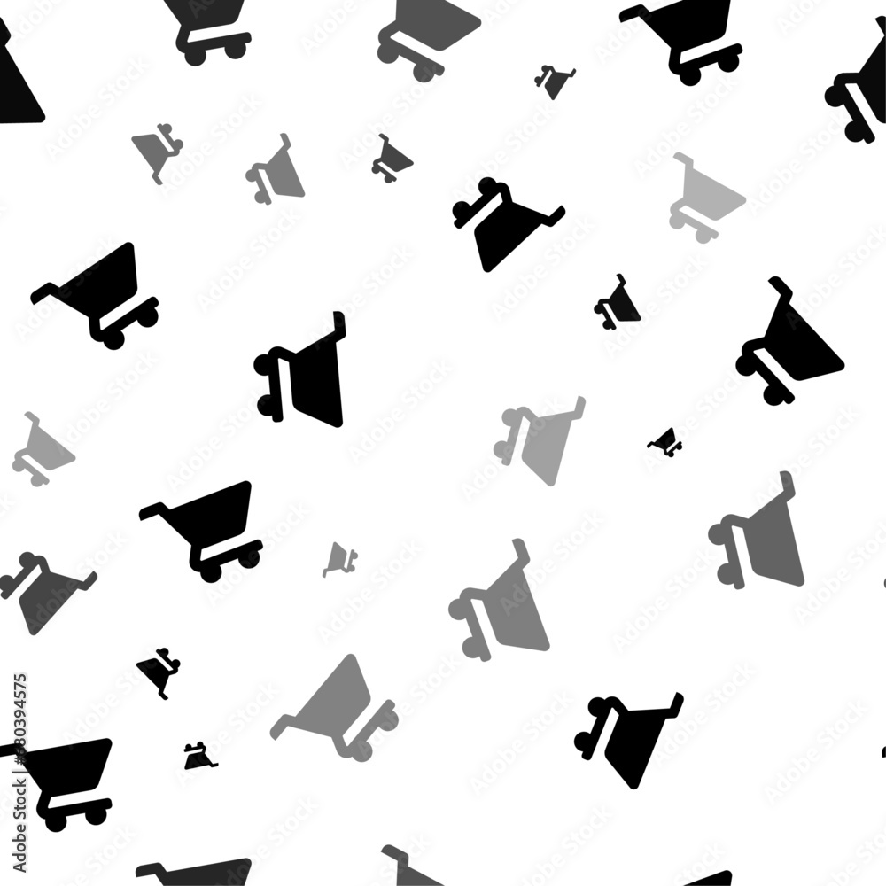 Poster seamless vector pattern with shopping cart symbols, creating a creative monochrome background with r