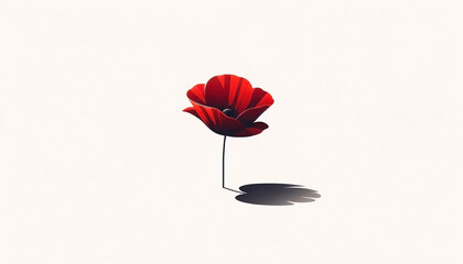 An illustration of a single red poppy flower against a plain white background - Generative AI
