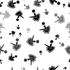 Seamless vector pattern with virus bounces off the shield symbols, creating a creative monochrome background with rotated elements. Vector illustration on white background